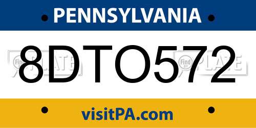8DTO572 Pennsylvania License Plate