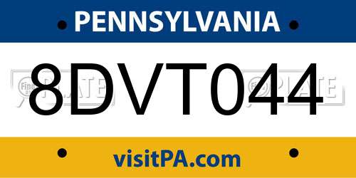 8DVT044 Pennsylvania License Plate