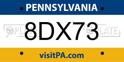 8DX73 Pennsylvania License Plate