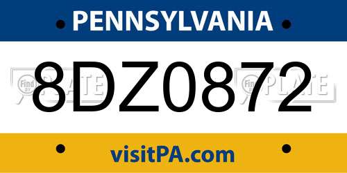 8DZ0872 Pennsylvania License Plate