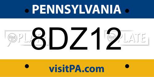 8DZ12 Pennsylvania License Plate