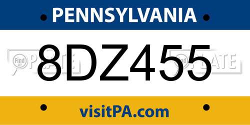 8DZ455 Pennsylvania License Plate