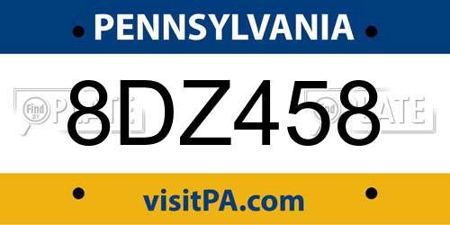 8DZ458 Pennsylvania License Plate