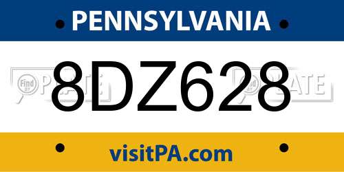8DZ628 Pennsylvania License Plate