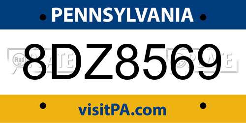 8DZ8569 Pennsylvania License Plate