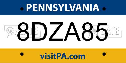 8DZA85 Pennsylvania License Plate