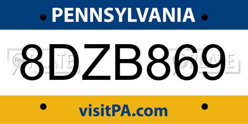 8DZB869 Pennsylvania License Plate