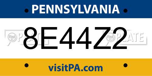 8E44Z2 Pennsylvania License Plate