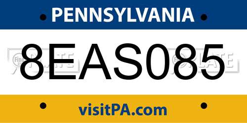 8EAS085 Pennsylvania License Plate