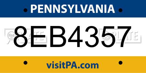 8EB4357 Pennsylvania License Plate