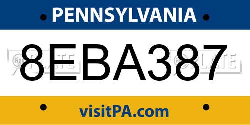 8EBA387 Pennsylvania License Plate