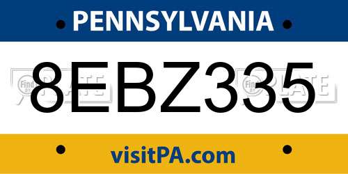 8EBZ335 Pennsylvania License Plate