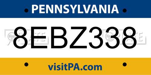 8EBZ338 Pennsylvania License Plate