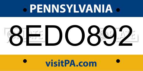 8EDO892 Pennsylvania License Plate