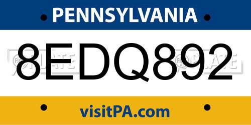 8EDQ892 Pennsylvania License Plate