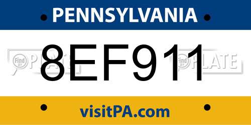 8EF911 Pennsylvania License Plate