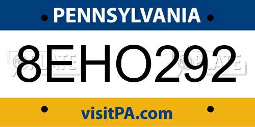 8EHO292 Pennsylvania License Plate