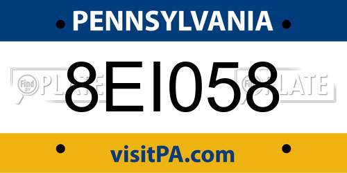 8EI058 Pennsylvania License Plate