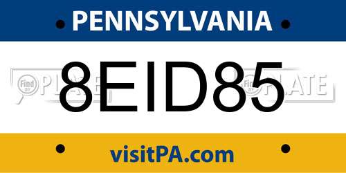 8EID85 Pennsylvania License Plate