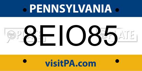 8EIO85 Pennsylvania License Plate