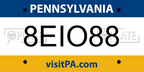 8EIO88 Pennsylvania License Plate