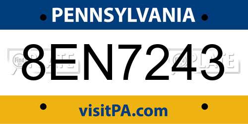 8EN7243 Pennsylvania License Plate