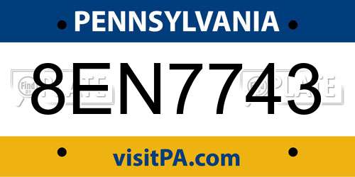 8EN7743 Pennsylvania License Plate
