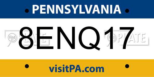 8ENQ17 Pennsylvania License Plate