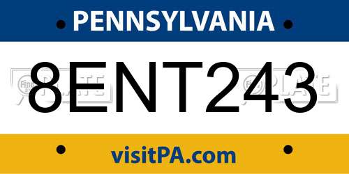 8ENT243 Pennsylvania License Plate
