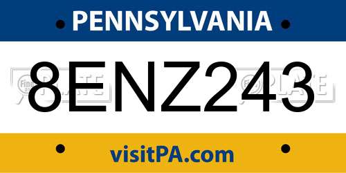 8ENZ243 Pennsylvania License Plate