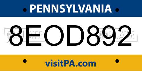 8EOD892 Pennsylvania License Plate