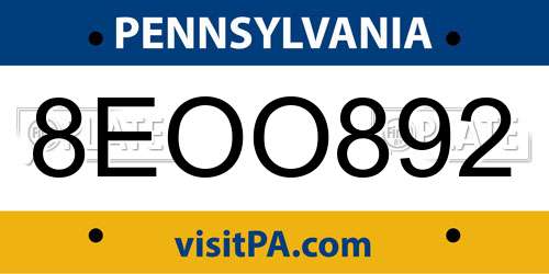 8EOO892 Pennsylvania License Plate