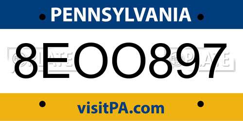 8EOO897 Pennsylvania License Plate