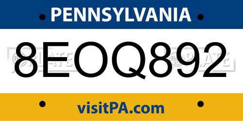 8EOQ892 Pennsylvania License Plate