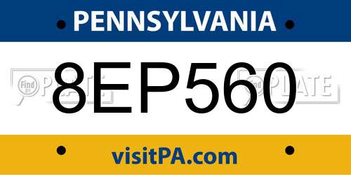 8EP560 Pennsylvania License Plate