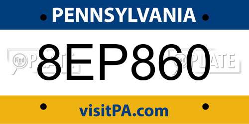 8EP860 Pennsylvania License Plate