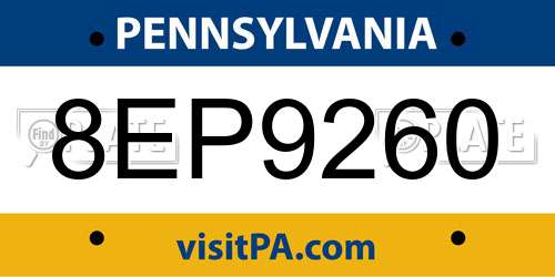 8EP9260 Pennsylvania License Plate