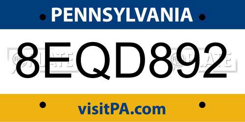 8EQD892 Pennsylvania License Plate