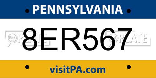 8ER567 Pennsylvania License Plate