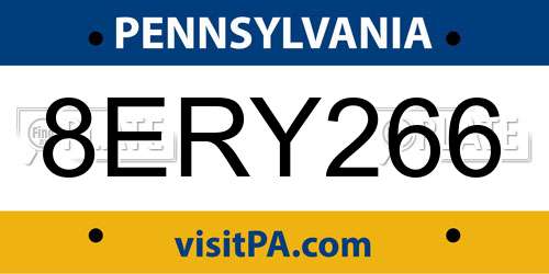 8ERY266 Pennsylvania License Plate