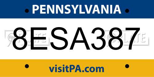 8ESA387 Pennsylvania License Plate