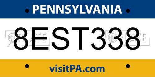 8EST338 Pennsylvania License Plate