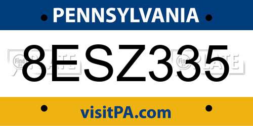 8ESZ335 Pennsylvania License Plate