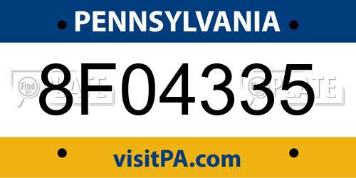 8F04335 Pennsylvania License Plate