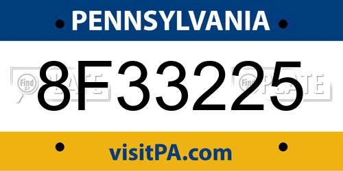 8F33225 Pennsylvania License Plate