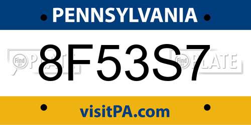 8F53S7 Pennsylvania License Plate