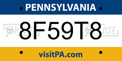 8F59T8 Pennsylvania License Plate