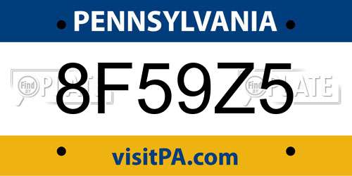 8F59Z5 Pennsylvania License Plate