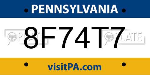 8F74T7 Pennsylvania License Plate