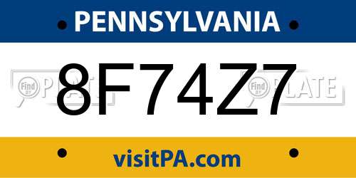 8F74Z7 Pennsylvania License Plate